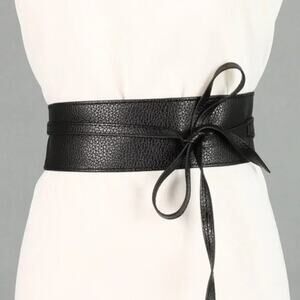 Obi Belt Wide Wrap Around Waist Boho Gypsy Self Tie Cinched Corset Black D0100